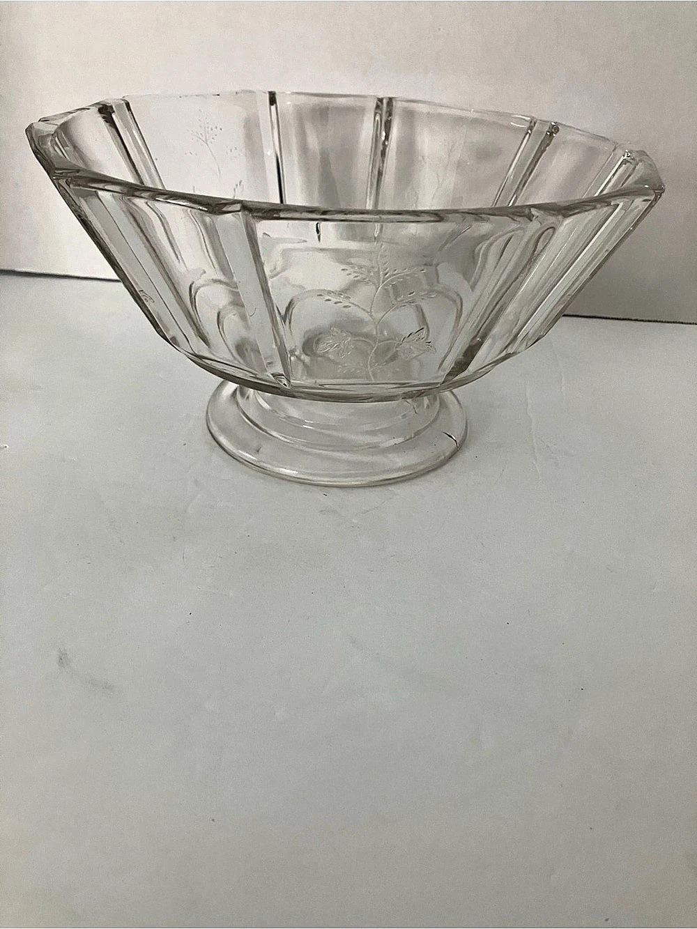 Bryce Higbee & Co. Antique EAPG Clear Etched Floral Pedestal Bowl
